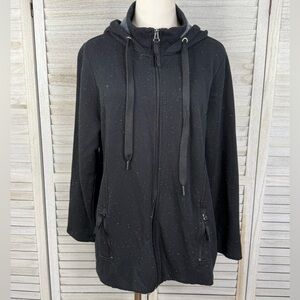 CJ BANKS Women's Full Zip Hooded Sweatshirt Jacket Black w Multi Color Flecks-X